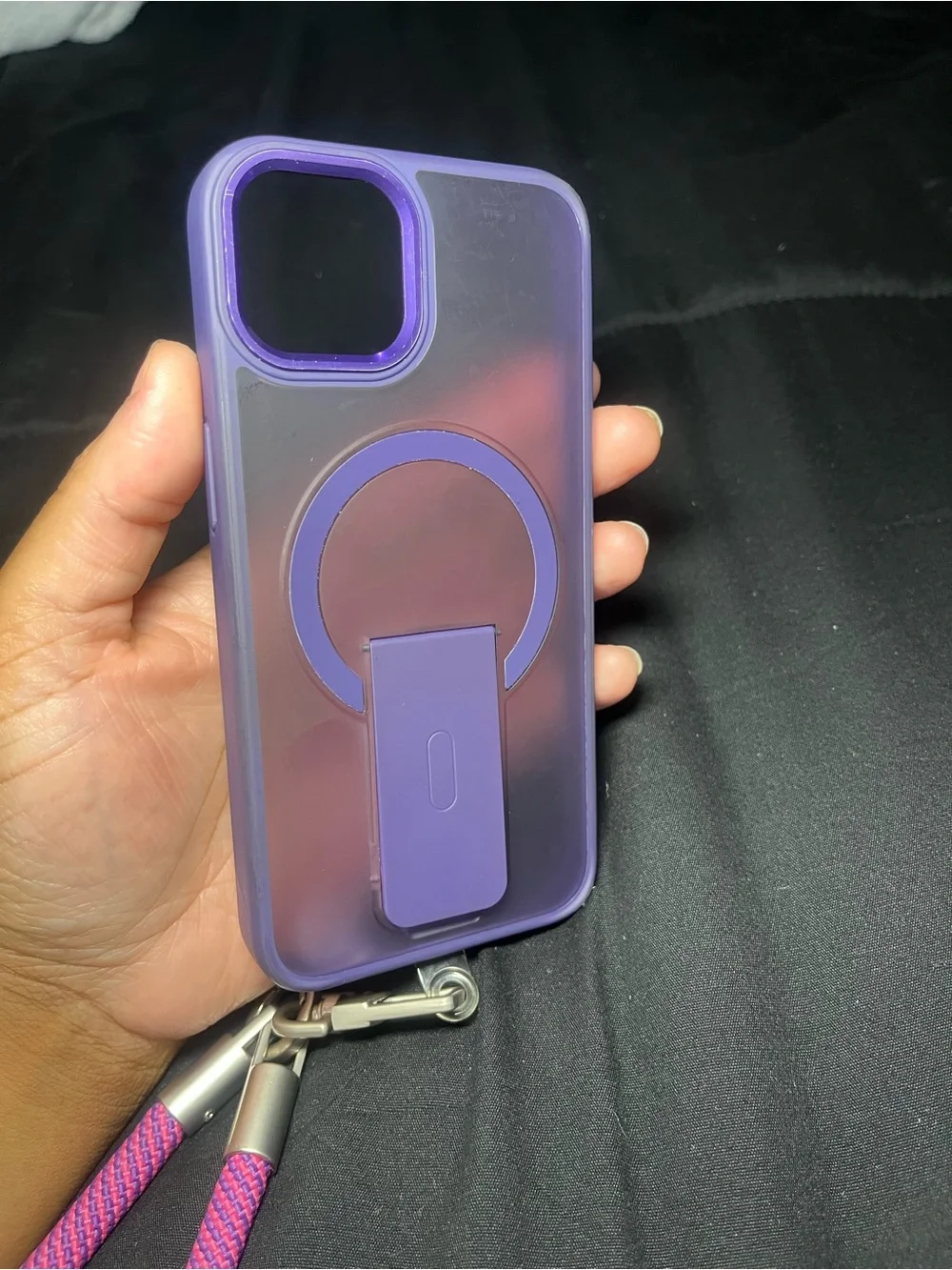 Purple Clear Protective Phone 13 Case with Built-in Ring Stand